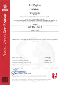 ISO9001:2015 certificate Dekimo page 1